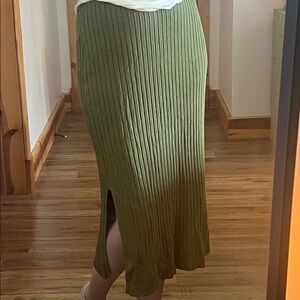 Joe Fresh Olive Green Ribbed Midi Skirt with Side Slit